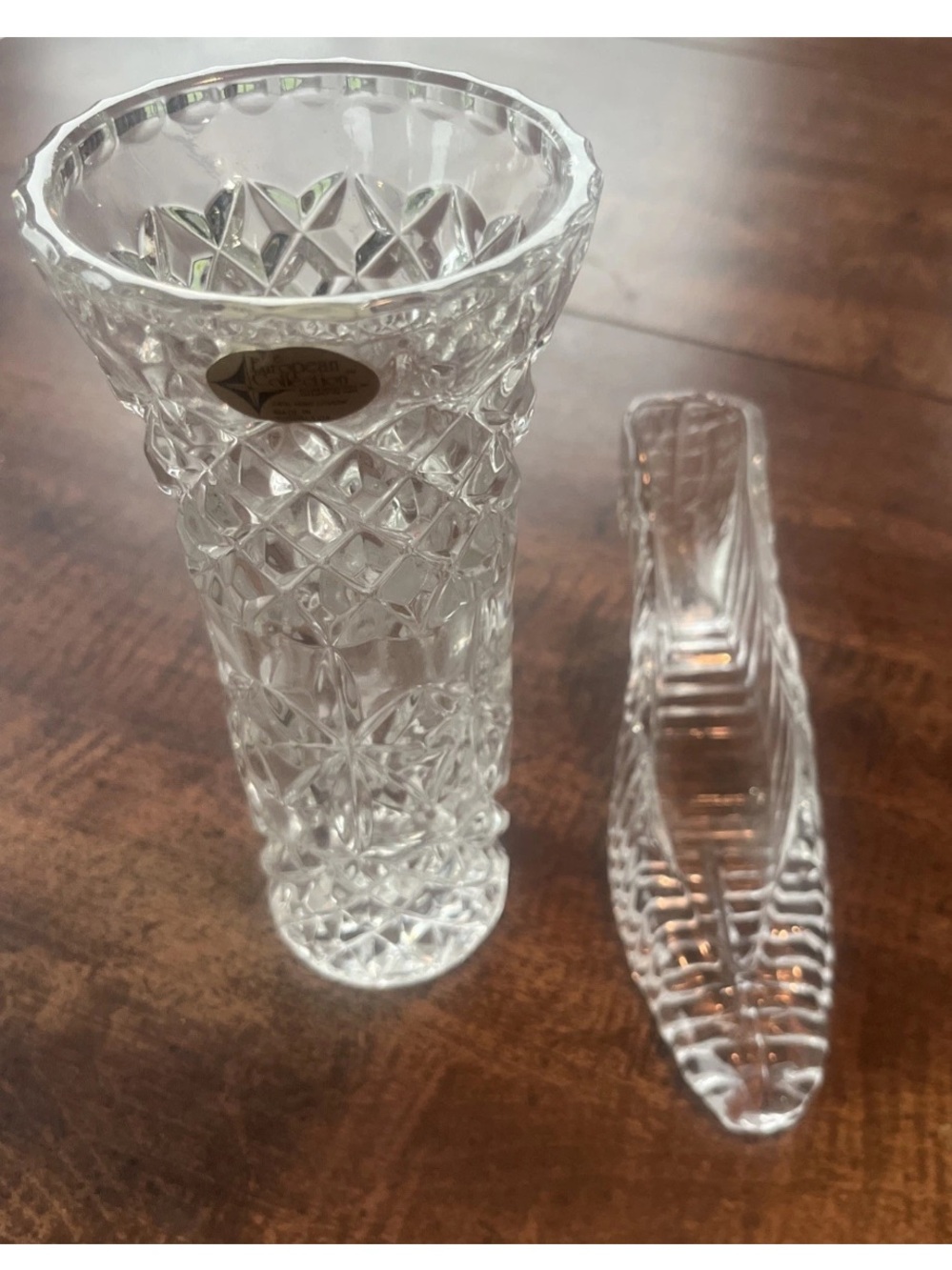 Vtg European Collection 24% Lead Crystal Vase Yugoslavia 7” Glass Slipper Bonus